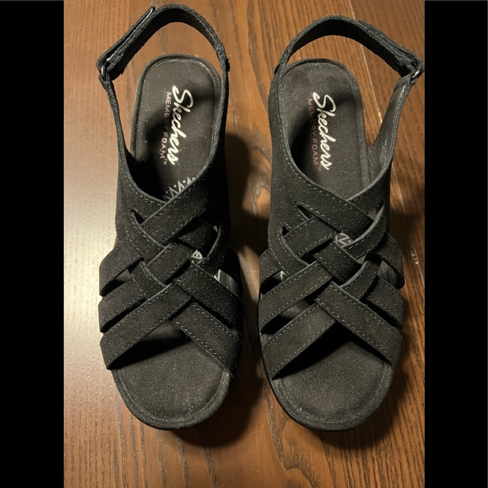 Skechers Black wedges with Memory Foam. Size 7. Never worn.